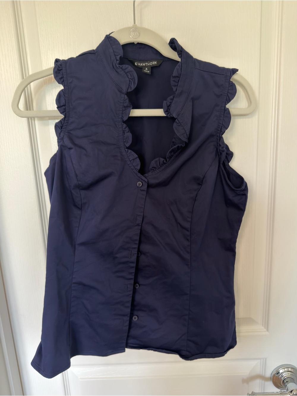 41 Hawthorn Navy Ruffle Sleeveless Button-Front Blouse
